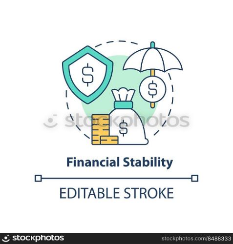 Financial stability concept icon. Organizational culture characteristic abstract idea thin line illustration. Insurance. Isolated outline drawing. Editable stroke. Arial, Myriad Pro-Bold fonts used. Financial stability concept icon