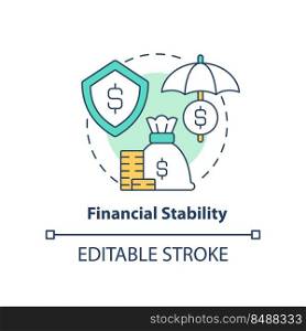 Financial stability concept icon. Organizational culture characteristic abstract idea thin line illustration. Insurance. Isolated outline drawing. Editable stroke. Arial, Myriad Pro-Bold fonts used. Financial stability concept icon