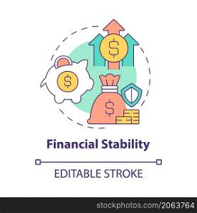 Financial stability concept icon. Savings for well balanced life abstract idea thin line illustration. Isolated outline drawing. Editable stroke. Roboto-Medium, Myriad Pro-Bold fonts used. Financial stability concept icon