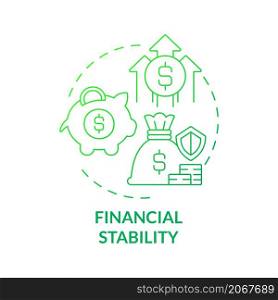 Financial stability green gradient concept icon. Savings for well balanced life abstract idea thin line illustration. Isolated outline drawing. Roboto-Medium, Myriad Pro-Bold fonts used. Financial stability green gradient concept icon