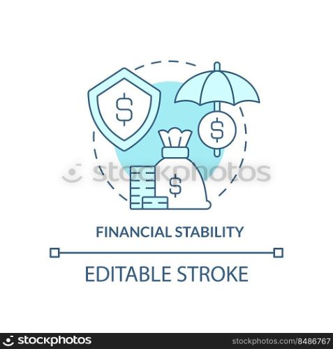 Financial stability turquoise concept icon. Organizational culture characteristic abstract idea thin line illustration. Isolated outline drawing. Editable stroke. Arial, Myriad Pro-Bold fonts used. Financial stability turquoise concept icon