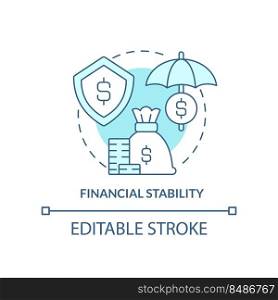 Financial stability turquoise concept icon. Organizational culture characteristic abstract idea thin line illustration. Isolated outline drawing. Editable stroke. Arial, Myriad Pro-Bold fonts used. Financial stability turquoise concept icon