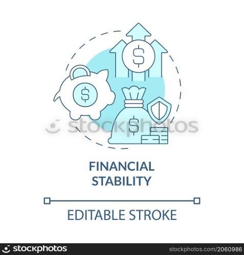 Financial stability turquoise concept icon. Savings to get balanced life abstract idea thin line illustration. Isolated outline drawing. Editable stroke. Roboto-Medium, Myriad Pro-Bold fonts used. Financial stability turquoise concept icon