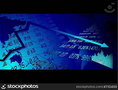 Financial stock market background with world map figures and graph