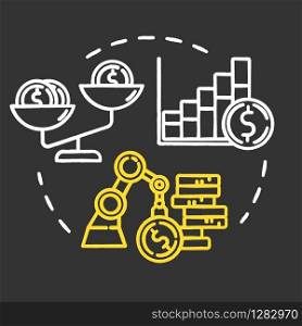 Financial strategies chalk RGB color concept icon. Coin and cash. Earning money. Capital growth. Accounting for income. Self-building idea. Vector isolated chalkboard illustration on black background