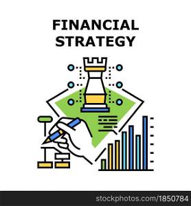 Financial Strategy Vector Icon Concept. Financial Strategy For Safe And Earning Money, Researching Finance Market And Planning Working Process For Success Achievement Color Illustration. Financial Strategy Concept Color Illustration