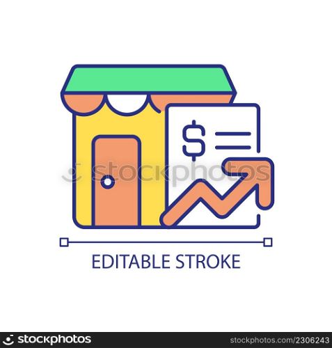 Financial support of small business RGB color icon. Grants and loans for entrepreneurs. Local company. Isolated vector illustration. Simple filled line drawing. Editable stroke. Arial font used. Financial support of small business RGB color icon