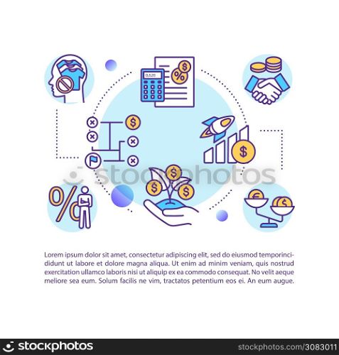 Financial system concept icon with text. Preservation of economy. PPT page vector template. Brochure, magazine, booklet design element with linear illustrations. Financial system concept icon with text