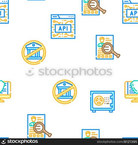 Financial Technology And Software Vector Seamless Pattern Color Line Illustration. Financial Technology And Software Icons Set Vector