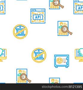 Financial Technology And Software Vector Seamless Pattern Color Line Illustration. Financial Technology And Software Icons Set Vector