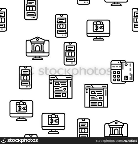 Financial Technology And Software Vector Seamless Pattern Thin Line Illustration. Financial Technology And Software Vector Seamless Pattern