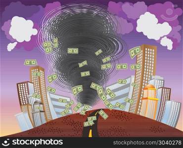 Financial Tornado. Illustration of abstract financial crisis as big tornado background.