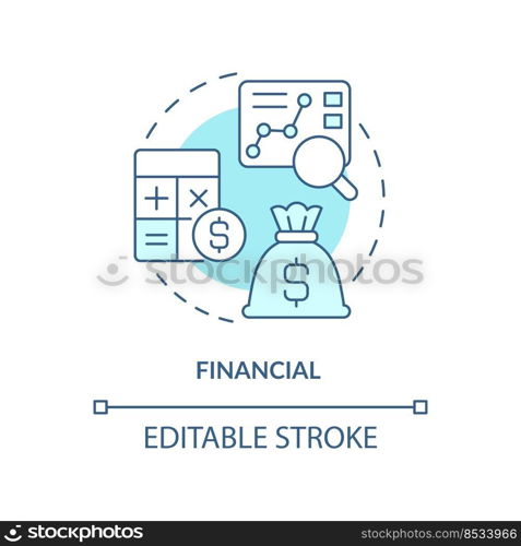 Financial turquoise concept icon. Profitability model for forecasting abstract idea thin line illustration. Isolated outline drawing. Editable stroke. Arial, Myriad Pro-Bold fonts used. Financial turquoise concept icon