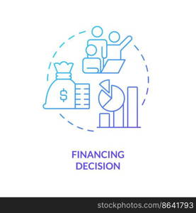Financing decision blue gradient concept icon. Capital structure. Type of financial decision abstract idea thin line illustration. Isolated outline drawing. Myriad Pro-Bold font used. Financing decision blue gradient concept icon