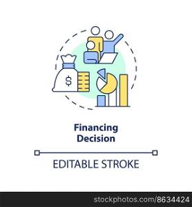 Financing decision concept icon. Capital structure. Type of financial decision abstract idea thin line illustration. Isolated outline drawing. Editable stroke. Arial, Myriad Pro-Bold fonts used. Financing decision concept icon