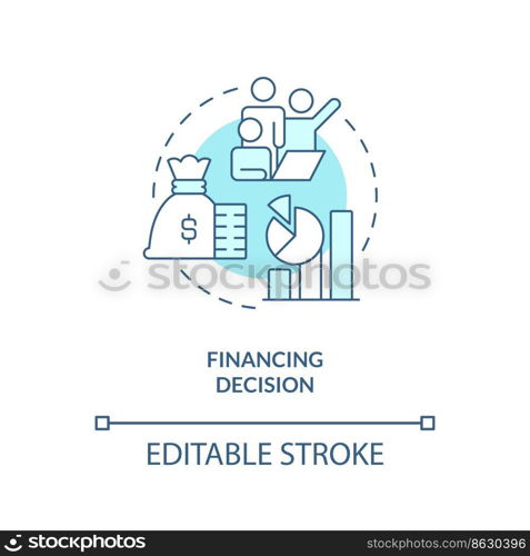 Financing decision turquoise concept icon. Capital structure. Financial solution abstract idea thin line illustration. Isolated outline drawing. Editable stroke. Arial, Myriad Pro-Bold fonts used. Financing decision turquoise concept icon