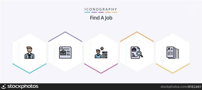 Find A Job 25 FilledLine icon pack including document. search. online portfolio. document. personal