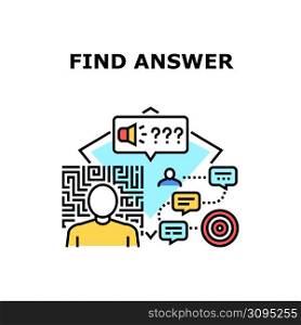 Find Answer Vector Icon Concept. Find Answer For Solve Problem, Searching And Finding Way From Labyrinth Or Difficult Situation. Businessman Success Goal Achievement Color Illustration. Find Answer Vector Concept Color Illustration