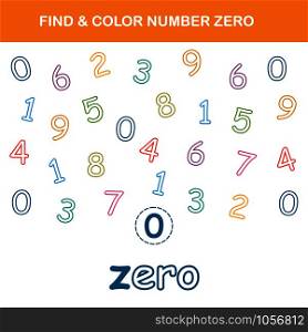 Find & color number 0 worksheet. Easy worksheet, for children in preschool, elementary and middle school.
