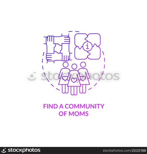 Find community of moms purple gradient concept icon. Preparing for baby arrival abstract idea thin line illustration. Alliance for support and communication. Vector isolated outline color drawing. Find community of moms purple gradient concept icon