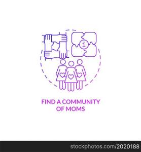 Find community of moms purple gradient concept icon. Preparing for baby arrival abstract idea thin line illustration. Alliance for support and communication. Vector isolated outline color drawing. Find community of moms purple gradient concept icon