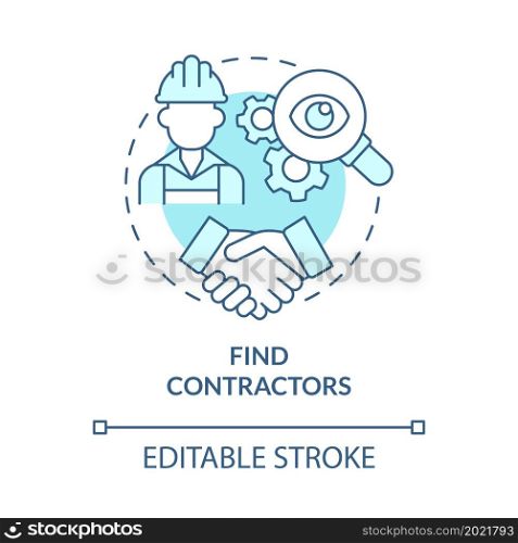 Find contractors for company concept icon. Small business worker. Employment of staff to launch startup abstract idea thin line illustration. Vector isolated outline color drawing. Editable stroke. Find contractors for company concept icon