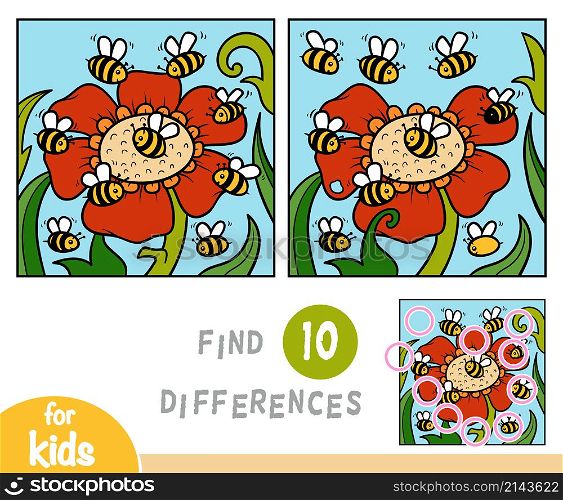 Find differences education game for children, bees