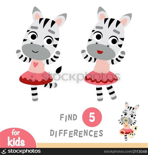 Find differences, education game for children, dancing Zebra
