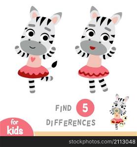 Find differences, education game for children, dancing Zebra