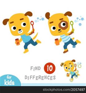 Find differences, education game for children, dog and soap bubbles