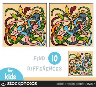 Find differences, education game for children, Eight snakes