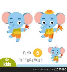 Find differences, education game for children, Elephant and a flag