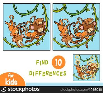 Find differences, education game for children, Five monkeys