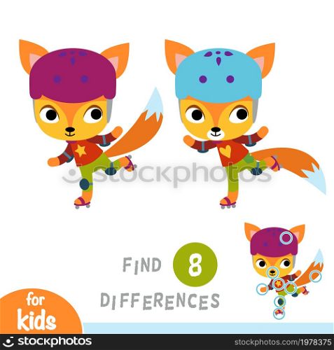 Find differences, education game for children, Fox on roller skates