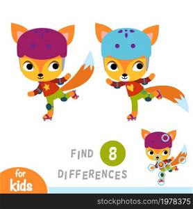 Find differences, education game for children, Fox on roller skates