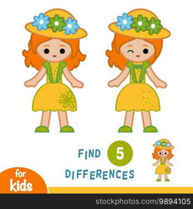 Find differences, education game for children, Girl in hat and summer dress