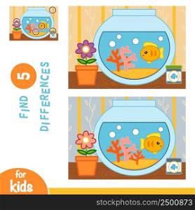Find differences, education game for children, Goldfish in a bowl