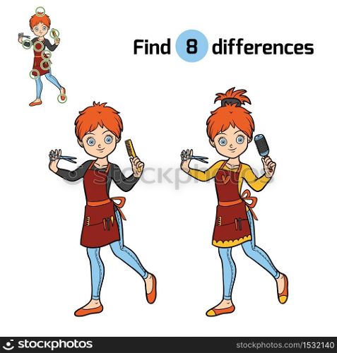 Find differences, education game for children, Hairdresser