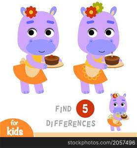 Find differences, education game for children, Hippo and a cake
