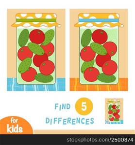 Find differences, education game for children, Jar of pickles
