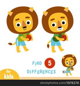 Find differences, education game for children, Lion and ball