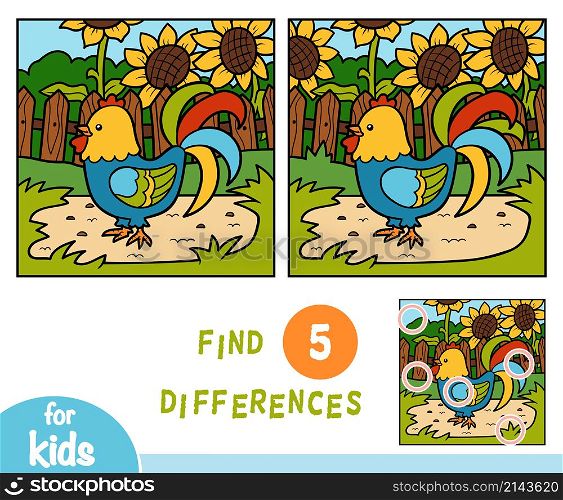 Find differences education game for children, One rooster