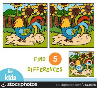 Find differences education game for children, One rooster