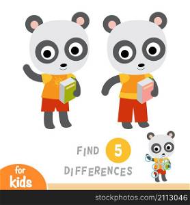 Find differences, education game for children, Panda and a book