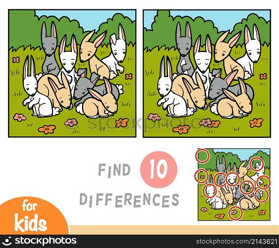 Find differences education game for children, rabbits