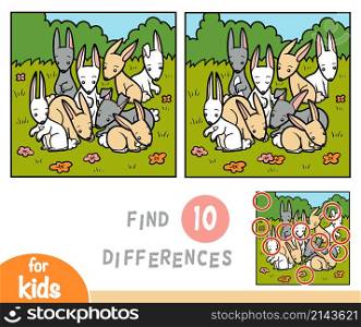 Find differences education game for children, rabbits