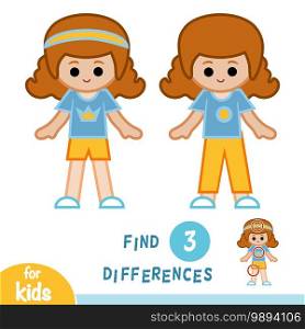 Find differences, education game for children, Sporty schoolgirl