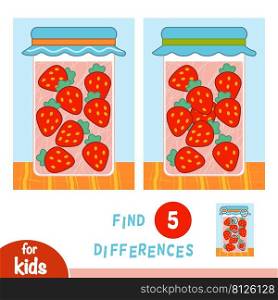 Find differences, education game for children, Strawberry in jar