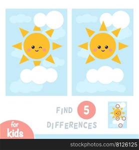 Find differences, education game for children, Sun and white clouds in the blue sky