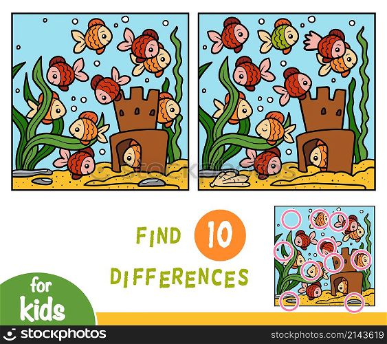 Find differences education game for children, Ten fish